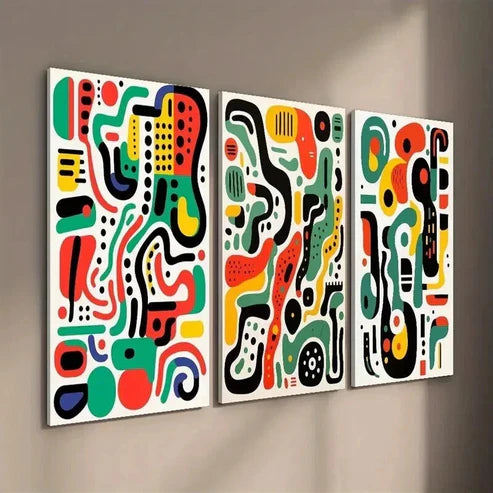 3pcs Geometric Decor with Colorful Shapes Wall Art Set Canvas Unframed - High Quality Print 100% Australian Made Wall Canvas