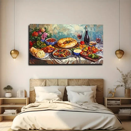 Sumptuous Meals Suitable Wall Art Canvas Office Home Room Framed 120x60cm