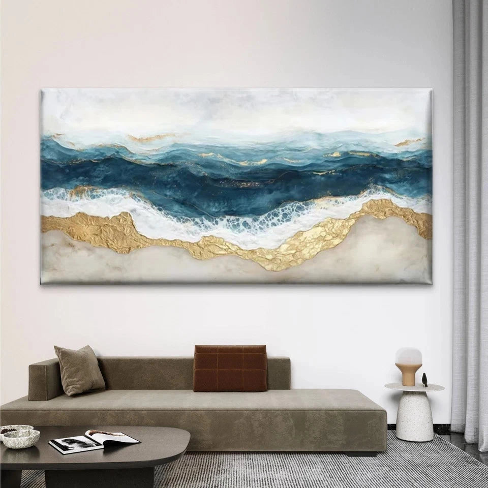 Abstract Ocean Waves Wall Art Canvas Office Home Room Framed 120x60cm