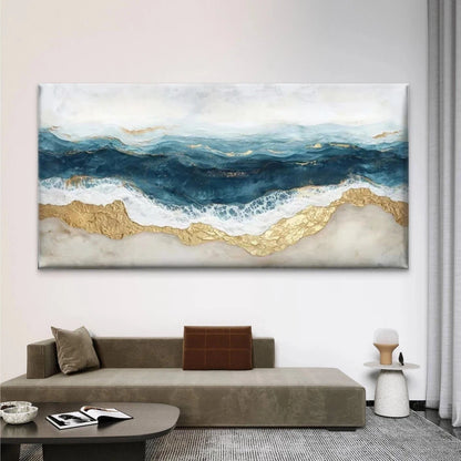 Abstract Ocean Waves Wall Art Canvas Office Home Room Framed 120x60cm
