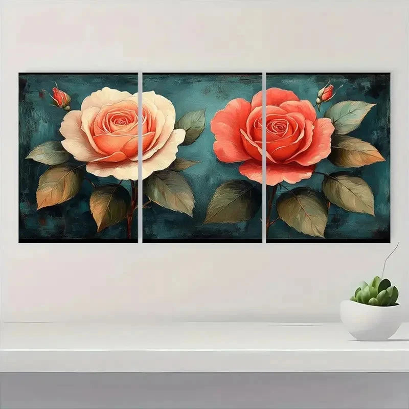3pcs Roses Painting  Floral Design RT   Wall Art Set Canvas Framed 50x70cm - High Quality Print 100% Australian Made Wall Canvas Ready to Hang - Bella Home Decor