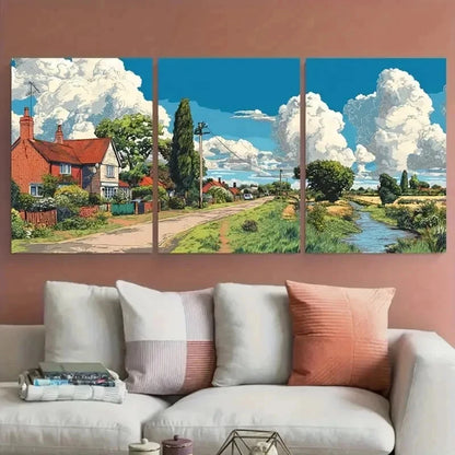 3pcs Suffolk England Travel Countryside Perfect  Wall Art Set Canvas Framed 60x90cm - High Quality Print 100% Australian Made Wall Canvas Ready to Hang