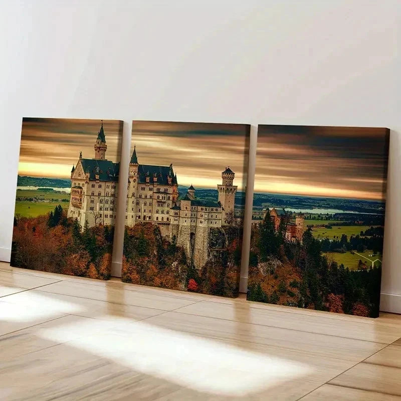 3pcs Medieval Architecture Art Castle Wall Art Set Canvas Framed 40x60cm - High Quality Print 100% Australian Made Wall Canvas Ready to Hang