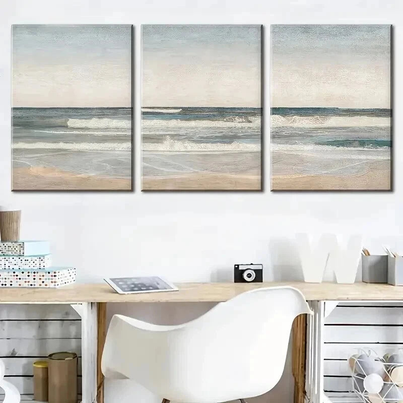 3pcs Seaside Beach Landscape Abstract Perfect Wall Art Set Canvas Framed 60x90cm - High Quality Print 100% Australian Made Wall Canvas Ready to Hang - Bella Home Decor
