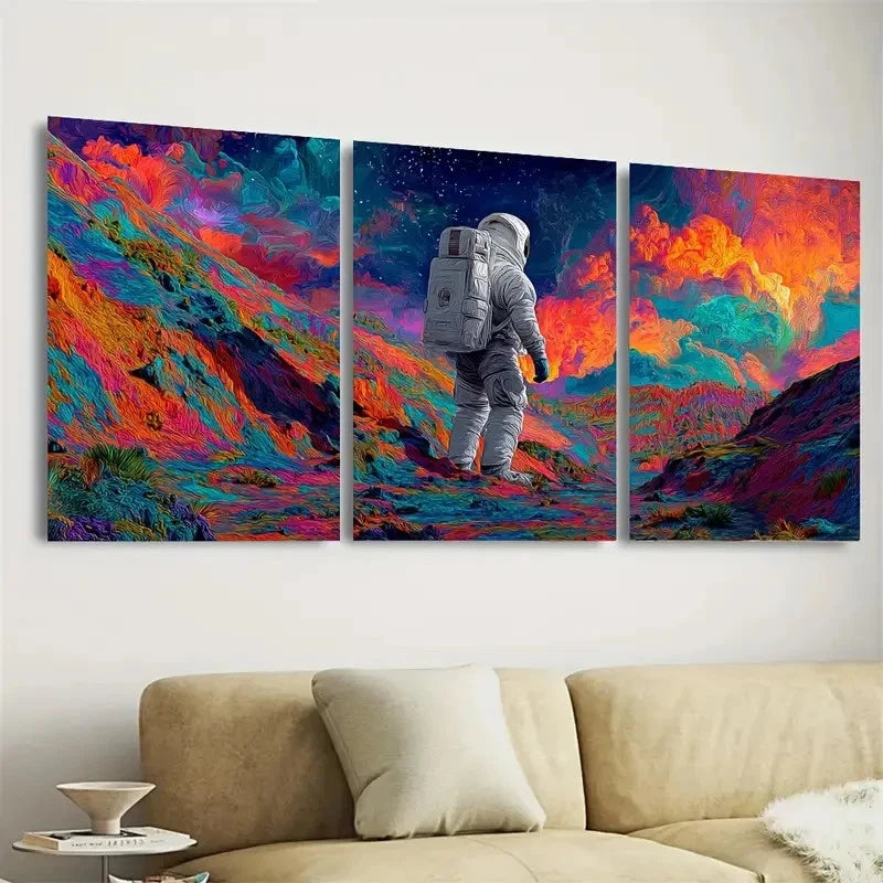 3pcs Trippy Space Astronaut Art, Psychedelic Wall Art Set Canvas Framed 40x60cm - High Quality Print 100% Australian Made Wall Canvas Ready to Hang - Bella Home Decor