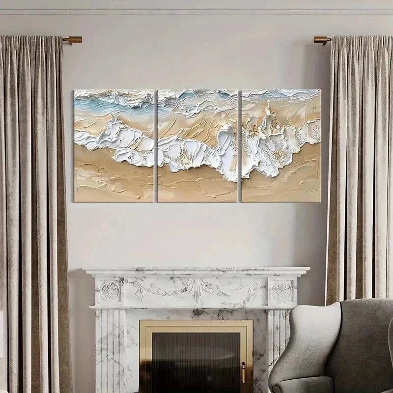 3pcs Abstract Ocean Waves Coastal Textured Wall Art Set Canvas Framed 50x70cm - High Quality Print 100% Australian Made Wall Canvas Ready to Hang - Bella Home Decor