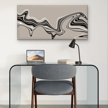 Modern Abstract Black and White Wave Wall Art Canvas Office Home Framed 120x60cm
