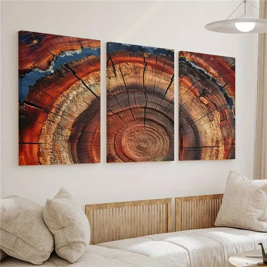 3pcs Wood Tree Ring Wall Art Set Canvas Framed 40x60cm – High Quality Print, 100% Australian Made, Ready to Hang