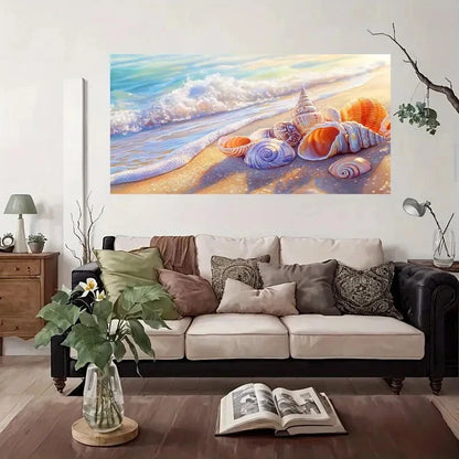 Ocean Waves & Seashells Wall Art Canvas Office Home Room Framed 120x60cm