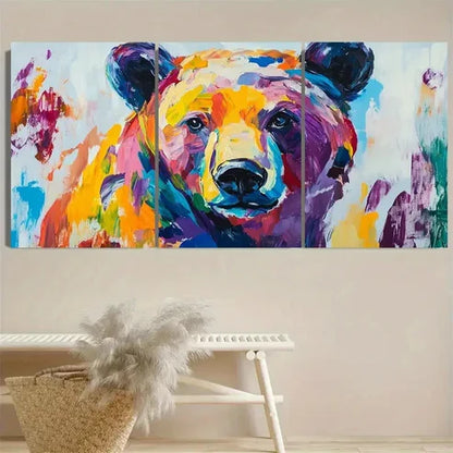 3pcs Vibrant Abstract Bear  Wall Art Set Canvas Unframed - High Quality Print 100% Australian Made Wall Canvas - Bella Home Decor