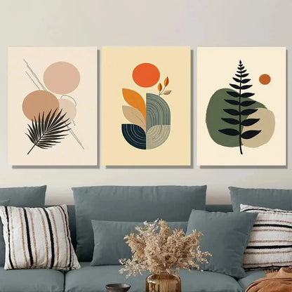 3pcs Modern Abstract Botanical Green Black Metal Print Ready to Hang Art