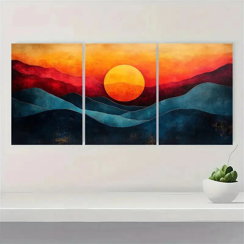 3pcs Modern Abstract Sunset Geometric Perfect Wall Art Set Canvas Framed 40x60cm - High Quality Print 100% Australian Made Wall Canvas Ready to Hang - Bella Home Decor