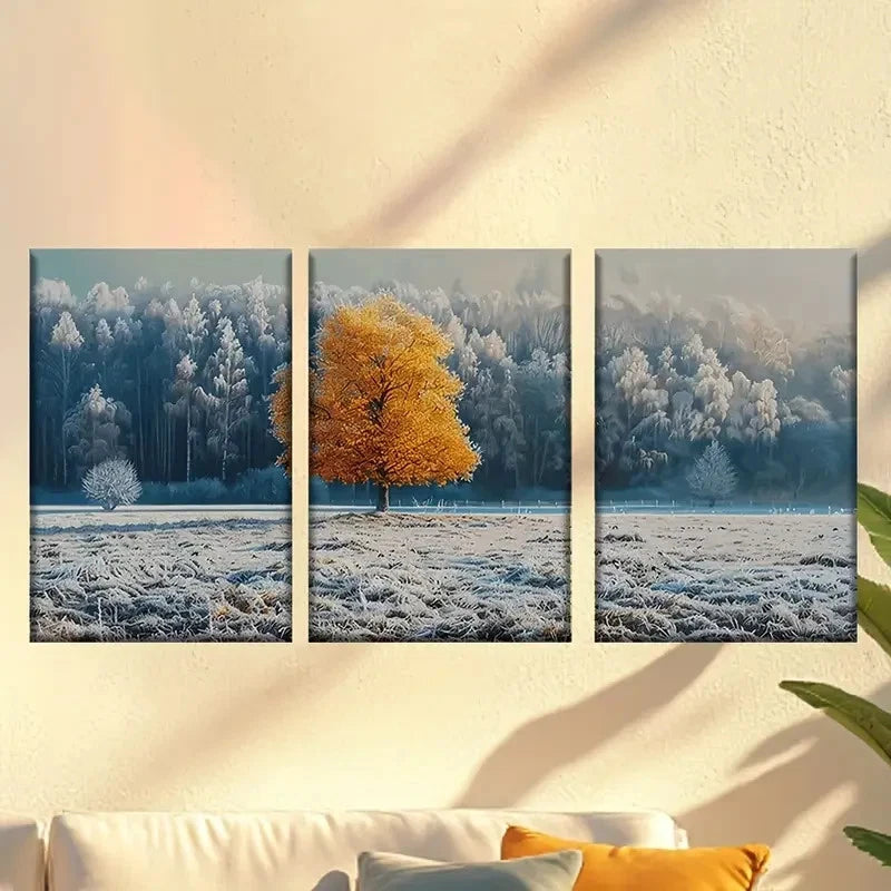 3pcs Quiet pine forest in winter Wall Art Set Canvas Framed 40x60cm - High Quality Print 100% Australian Made Wall Canvas Ready to Hang
