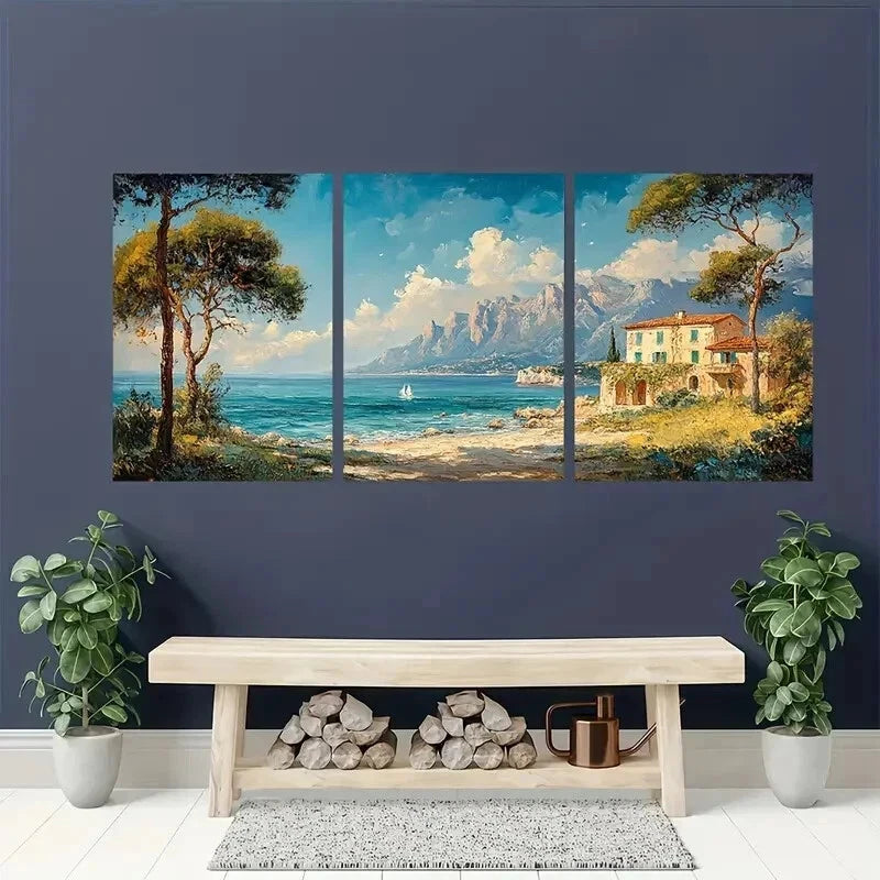 3pcs Long Landscape Seacoast Vintage Perfect Wall Art Set Canvas Framed 60x90cm - High Quality Print 100% Australian Made Wall Canvas Ready to Hang - Bella Home Decor