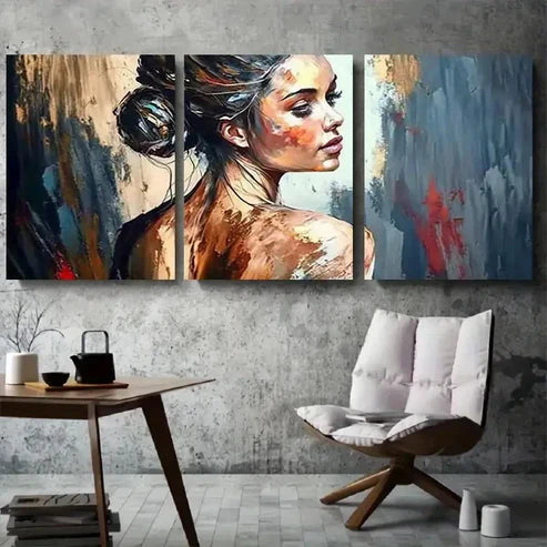 3pcs Abstract Expressionist Female Wall Art Set Canvas Unframed - High Quality Print 100% Australian Made Wall Canvas - Bella Home Decor