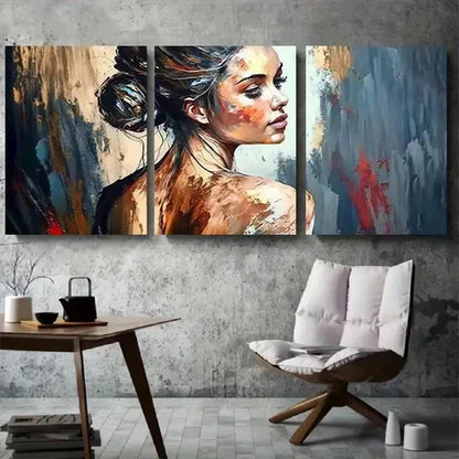 3pcs Abstract Expressionist Female Wall Art Set Canvas Unframed - High Quality Print 100% Australian Made Wall Canvas - Bella Home Decor