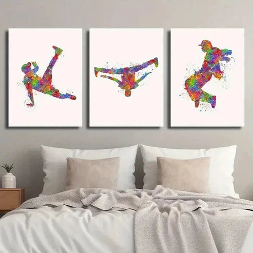 3pcs Colorful Breakdance & Street Dance Wall Art Set Canvas Unframed - High Quality Print 100% Australian Made Wall Canvas