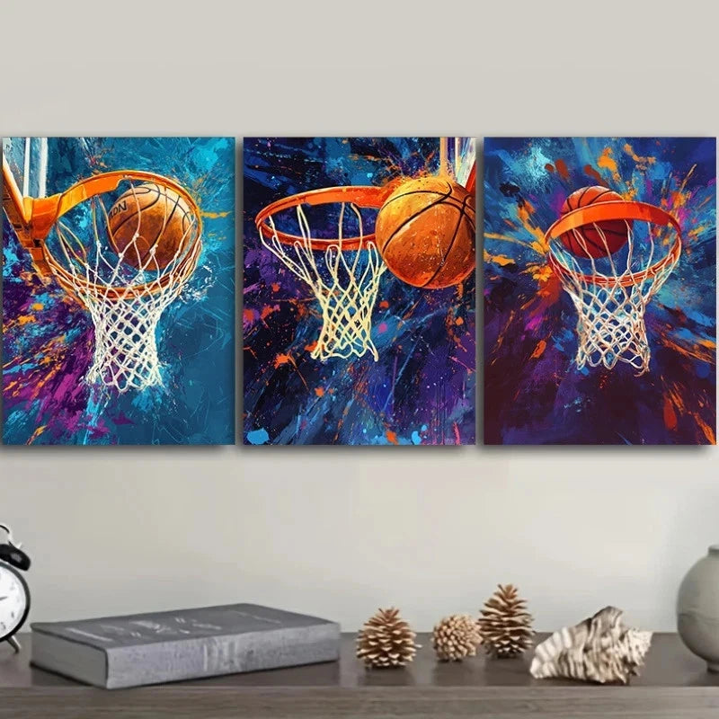3pcs Basketball Sports Themed Orange Metal Print Ready to Hang Art - Bella Home Decor