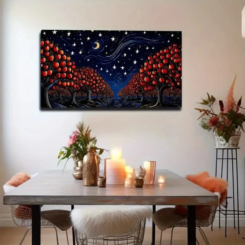 Starry Night Apple Grove Wall Art Canvas Office Home Room Framed 120x60cm