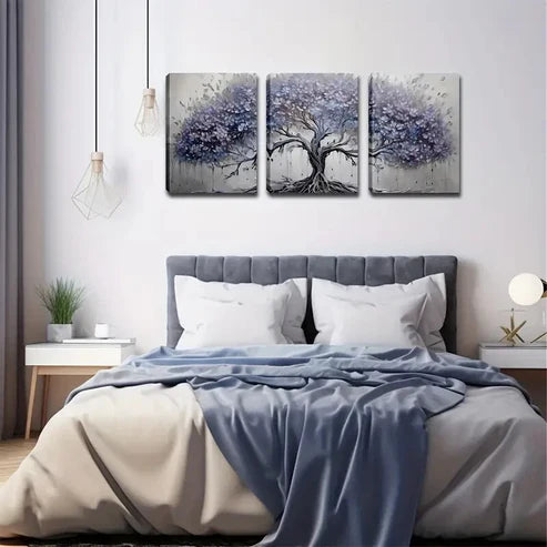 3pcs Blue-Purple Tree Design Abstract Perfect Wall Art Canvas Unframed - High Quality Print 100% Australian Made Wall Canvas - Bella Home Decor