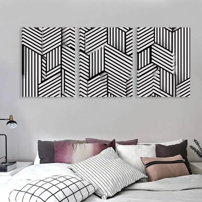3pcs Black & White Abstract Strip Design  Wall Art Set Canvas Framed 60x90cm - High Quality Print 100% Australian Made Wall Canvas Ready to Hang - Bella Home Decor