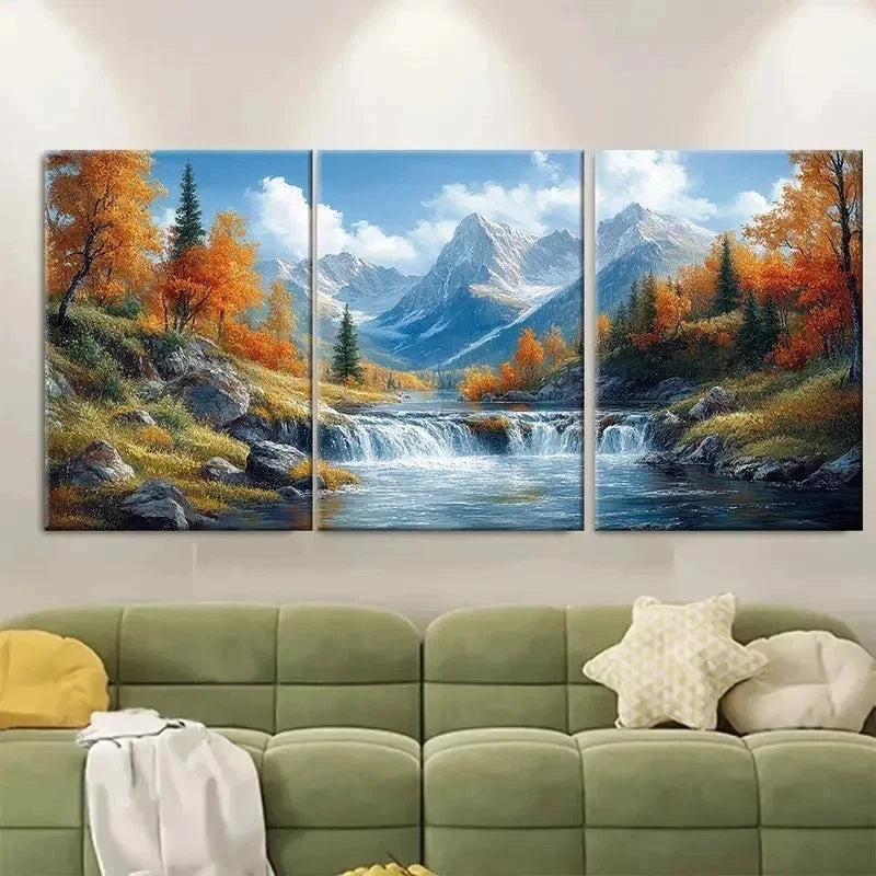 3pcs Forest River Scene HI  Wall Art Set Canvas Framed 40x60cm - High Quality Print 100% Australian Made Wall Canvas Ready to Hang - Bella Home Decor