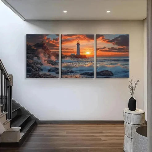 3pcs Lighthouse Sunset Ocean Coastal Perfect Wall Art Set Canvas Unframed - High Quality Print 100% Australian Made Wall Canvas