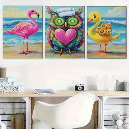 3pcs Vibrant Beach-Themed Animal Modern Perfect Wall Art Set Canvas Framed 50x70cm - High Quality Print 100% Australian Made Wall Canvas Ready to Hang - Bella Home Decor