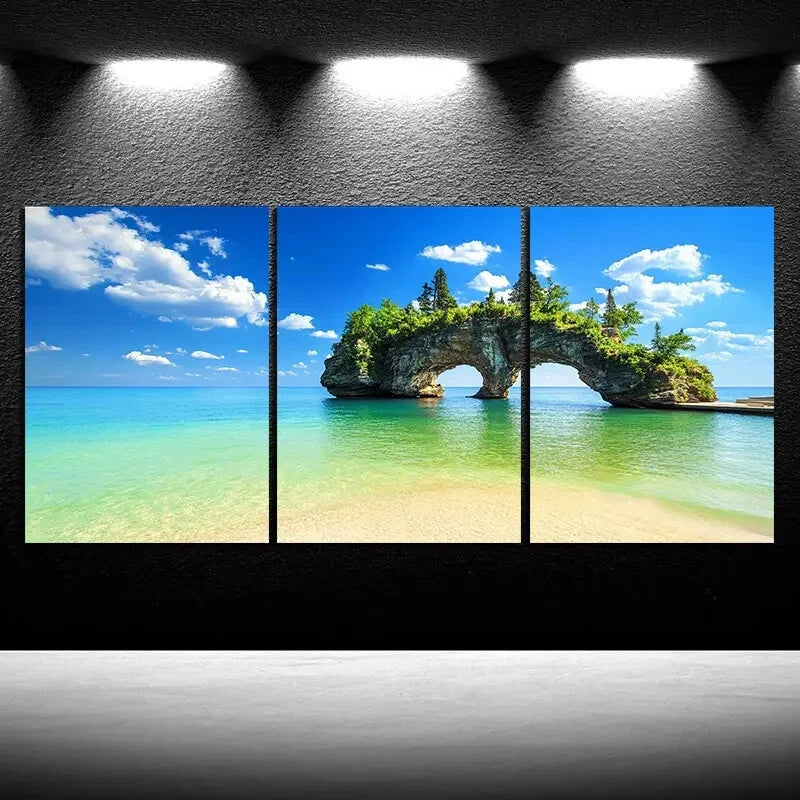 3pcs The Cliff at Sunrise Mural Beach Metal Print Ready to Hang Art - Bella Home Decor