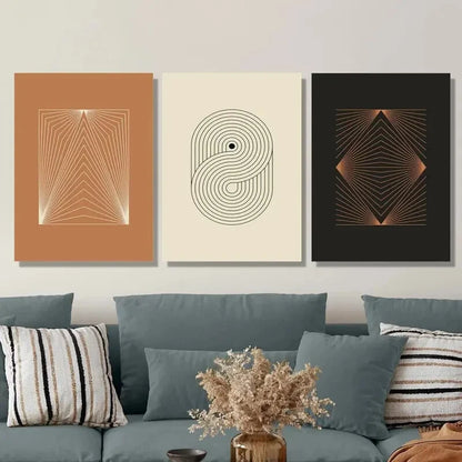 3pcs Abstract Line Art, Line Geometry, Minimalism Metal Print Ready to Hang Art - Bella Home Decor