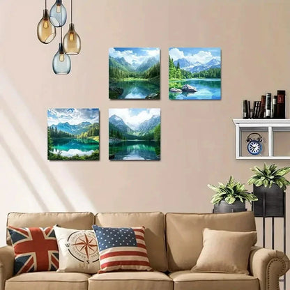 4pcs Lake Landscape Wall Art Canvas Framed
