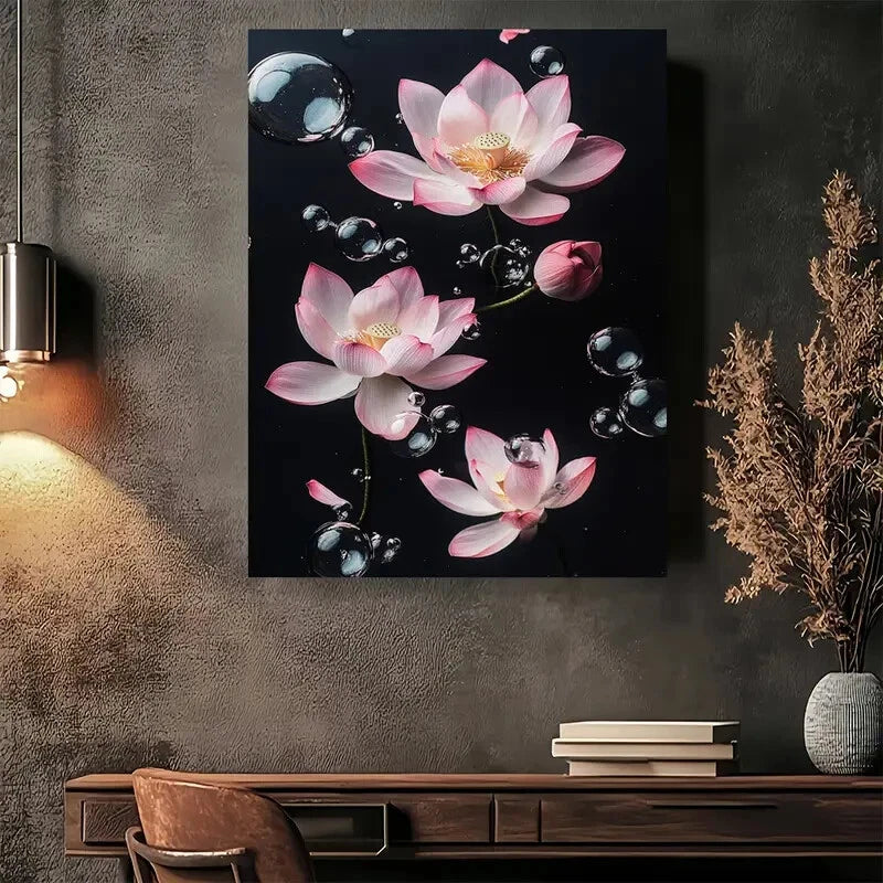 Beautiful Elegant Lotus Blossom Modern Painting 40x60cm Metal Print Ready to Hang - Bella Home Decor