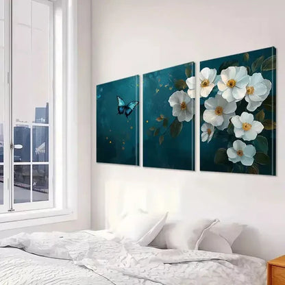 3pcs Modern Classic Blue Leaves Abstract Canvas Unframed - High Quality Print 100% Australian Made Wall Canvas