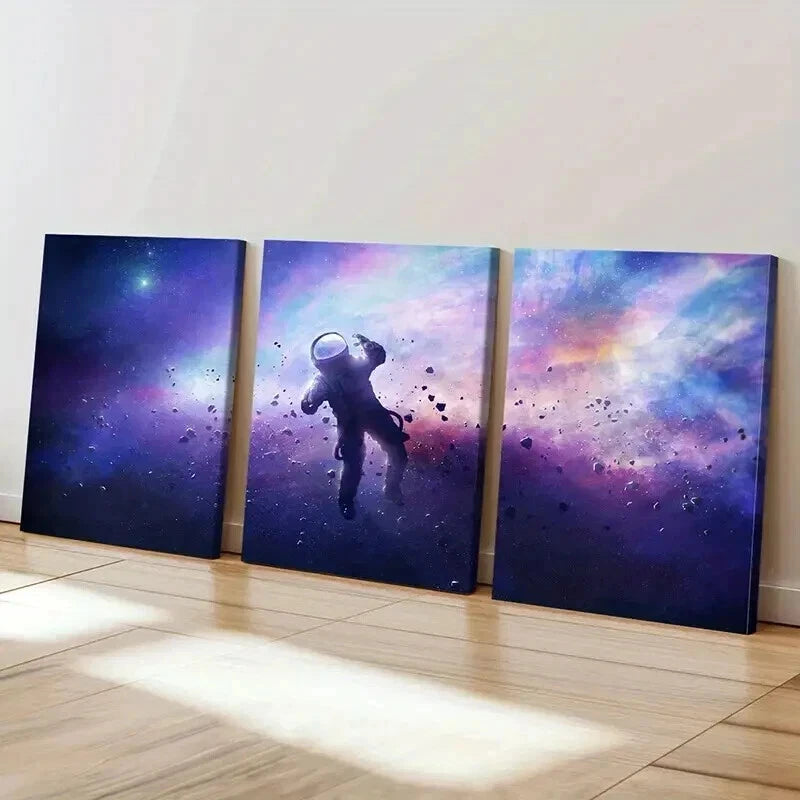 3pcs Galaxy & Nebula Space-Themed Astronaut Wall Art Set Canvas Framed 50x70cm - High Quality Print 100% Australian Made Wall Canvas Ready to Hang - Bella Home Decor