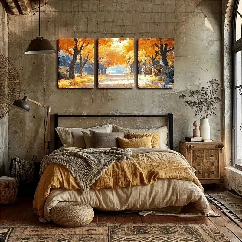 3pcs Autumn Splendor Vibrant Yellow Tree Perfect Wall Art Set Canvas Framed 60x90cm - High Quality Print 100% Australian Made Wall Canvas Ready to Hang - Bella Home Decor