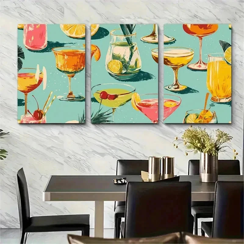 3pcs Liquid Relax Retro Poster Perfect Wall Art Set Canvas Framed 50x70cm - High Quality Print 100% Australian Made Wall Canvas Ready to Hang