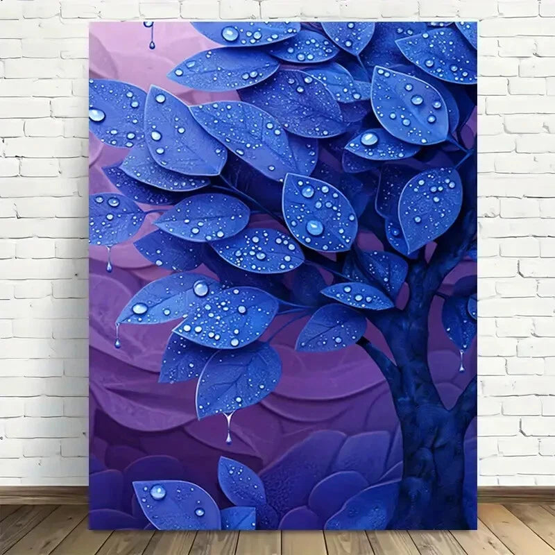Beautiful Modern Vintage Blue Raindrops on Leaves 40x60cm Metal Print Ready to Hang - Bella Home Decor