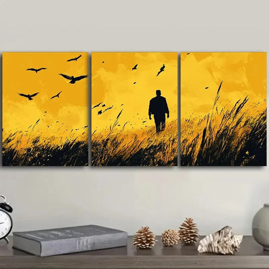 3pcs A man in the distance for Home Wall Art Set Canvas Framed 50x70cm - High Quality Print 100% Australian Made Wall Canvas Ready to Hang