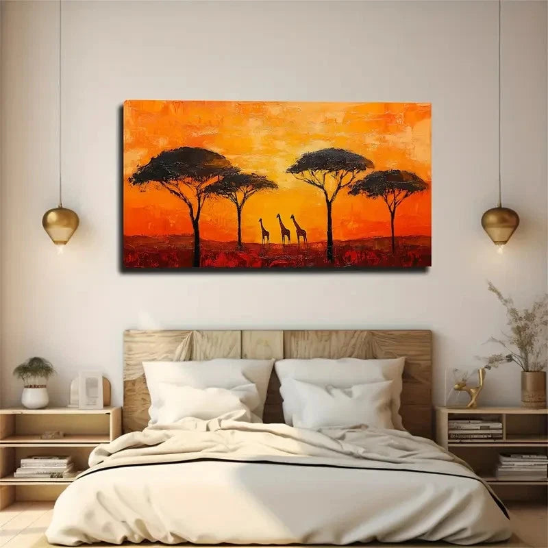 Savanna Sunset Landscape Wall Art Canvas Office Home Room Framed 120x60cm - Bella Home Decor