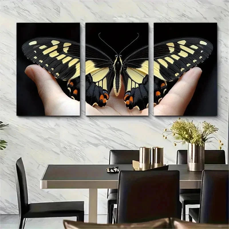 3pcs Elegant Butterfly Black And White Perfect Wall Art Set Canvas Framed 50x70cm - High Quality Print 100% Australian Made Wall Canvas Ready to Hang
