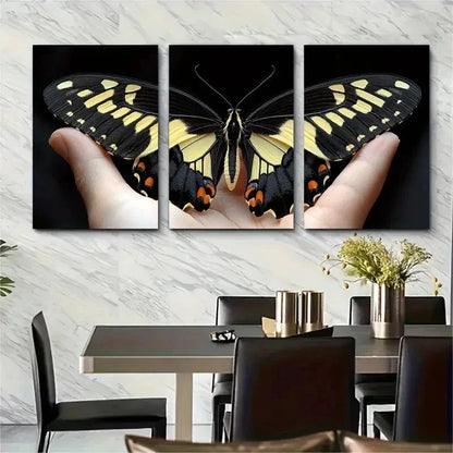 3pcs Elegant Butterfly Black And White Perfect Wall Art Set Canvas Framed 50x70cm - High Quality Print 100% Australian Made Wall Canvas Ready to Hang