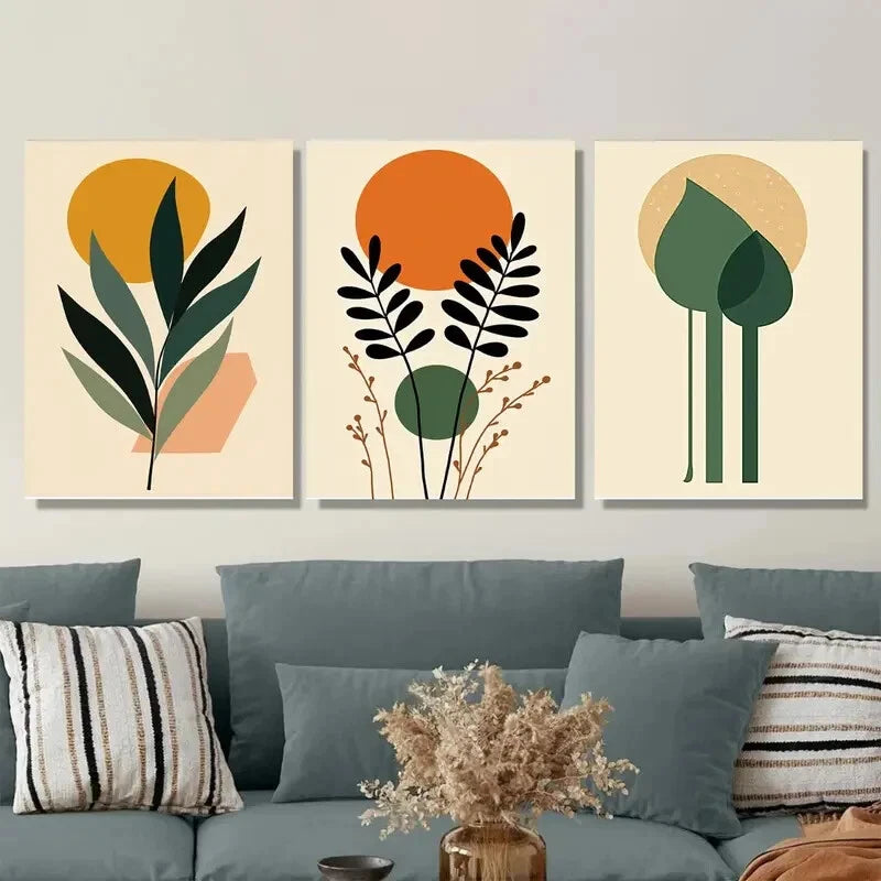 3pcs Modern Abstract Botanical Minimalist Leaf Metal Print Ready to Hang Art