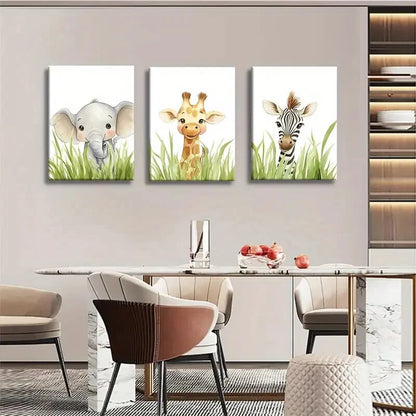 3pcs Elephant Giraffe Zebra Nursery Metal Print Ready to Hang Art - Bella Home Decor