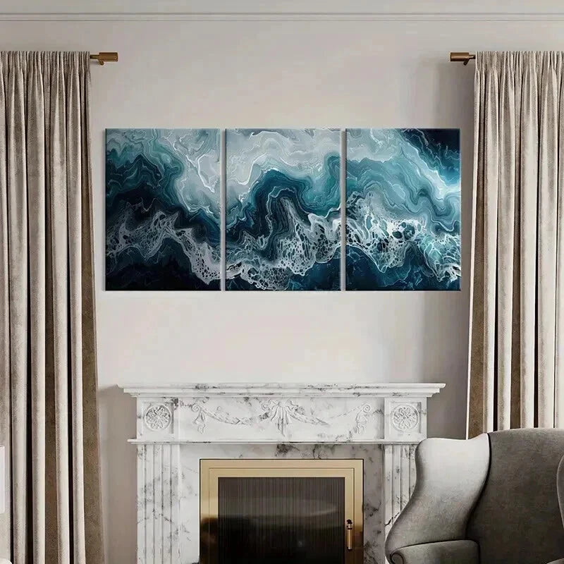 3pcs Abstract Ocean Waves Swirling Tides Wall Art Set Canvas Framed 60x90cm - High Quality Print 100% Australian Made Wall Canvas Ready to Hang - Bella Home Decor