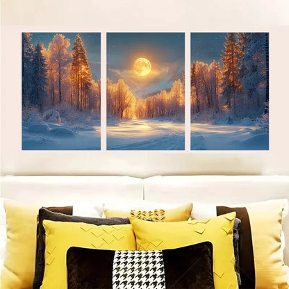 3pcs Winter Forest with Snowy Trees Wall Art Set Canvas Framed 40x60cm - High Quality Print 100% Australian Made Wall Canvas Ready to Hang