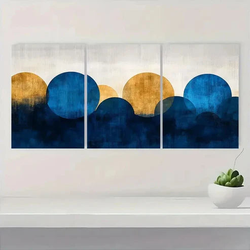 3pcs Blue & White Circle Abstract CA Wall Art Set Canvas Unframed - High Quality Print 100% Australian Made Wall Canvas