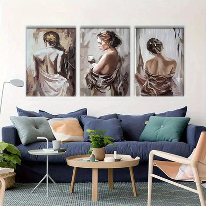 3pcs Scandinavian Nude Female Painting Metal Print Ready to Hang Art