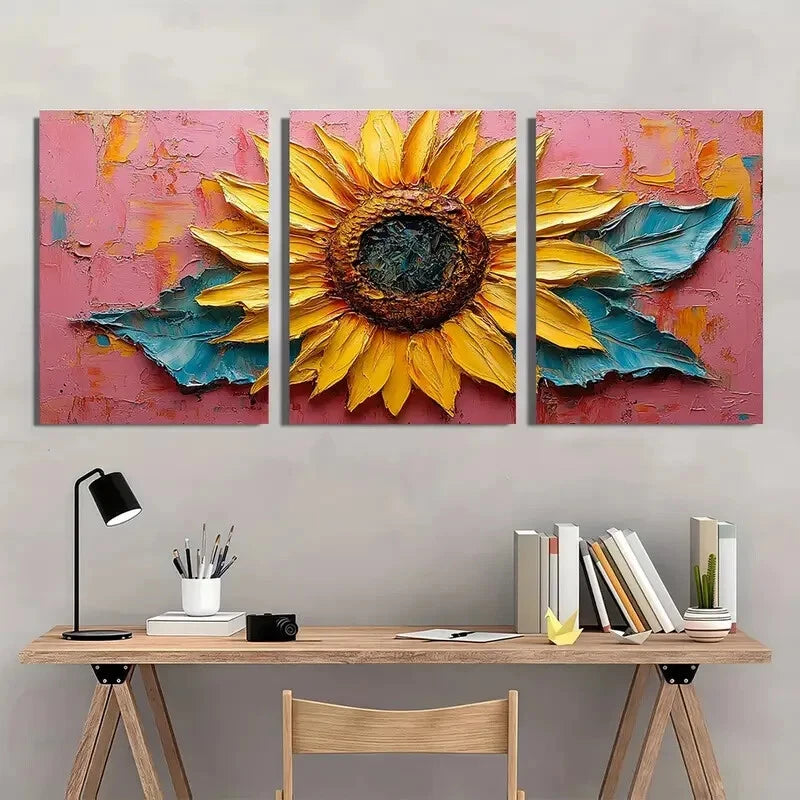 3pcs Sunflower Painting Flower Yellow Perfect Wall Art Set Canvas Framed 40x60cm - High Quality Print 100% Australian Made Wall Canvas Ready to Hang - Bella Home Decor