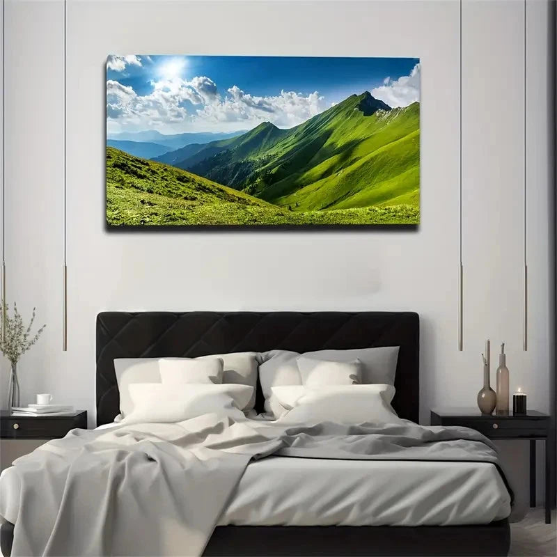 Spring Season Grassy Hills Wall Art Canvas Office Home Room Framed 120x60cm
