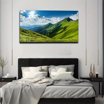 Spring Season Grassy Hills Wall Art Canvas Office Home Room Framed 120x60cm